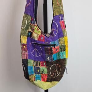 Rising International Shoulder Bag Hobo Tote Purse Patchwork Peace Sign Boho